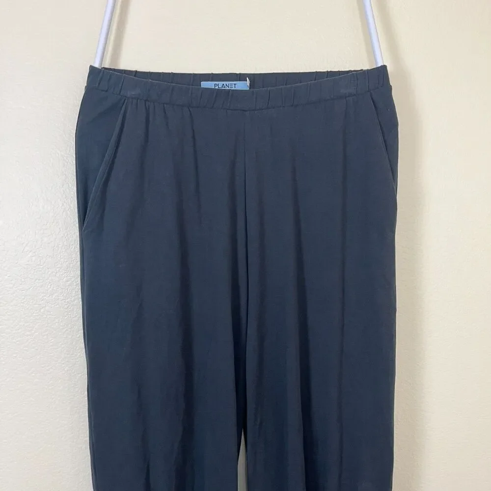 PLANET by Lauren G Women Size 3 Black Pleat Pima Cotton Barrel Jersey Knit Pant